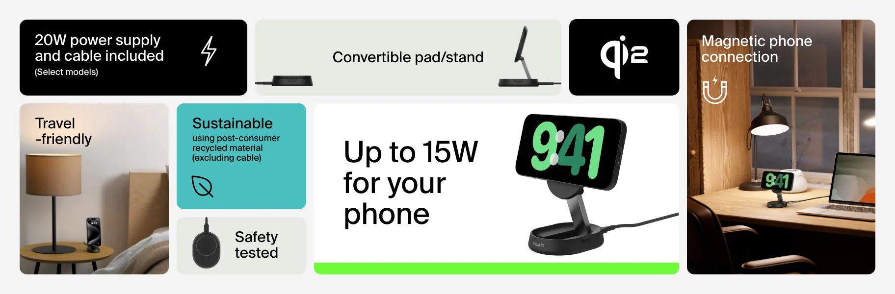 Belkin BoostCharge Pro Convertible Magnetic Charging Stand Qi2 15W -  Black - Image 7