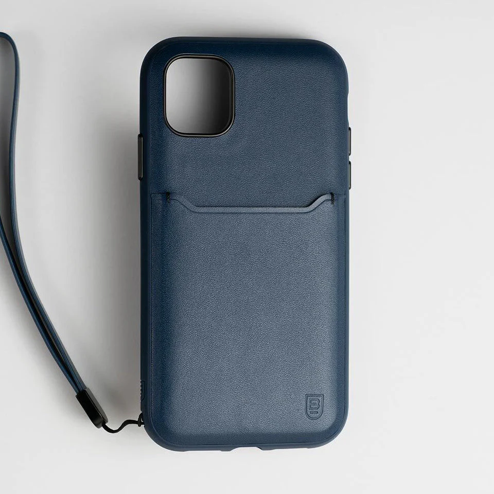 BodyGuardz Accent Wallet Leather Rugged Case w/ Strap iPhone 11 / XR - Navy - Image 2