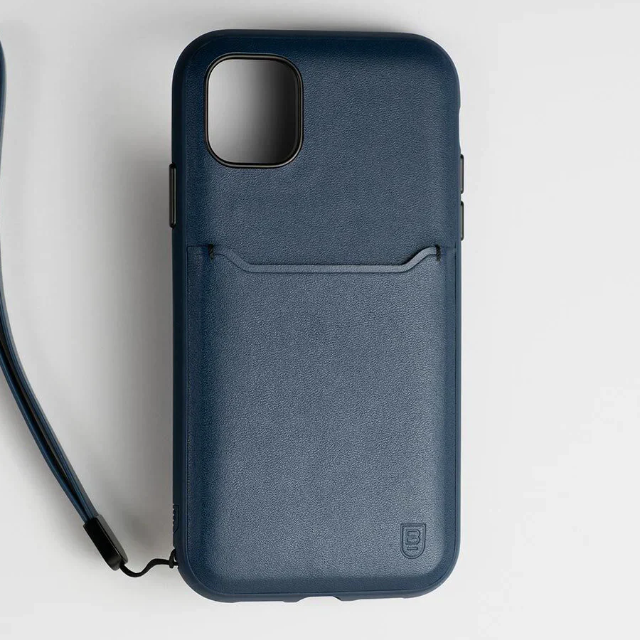BodyGuardz Accent Wallet Leather Rugged Case w/ Strap For iPhone 11 Pro Max - Navy - Image 2