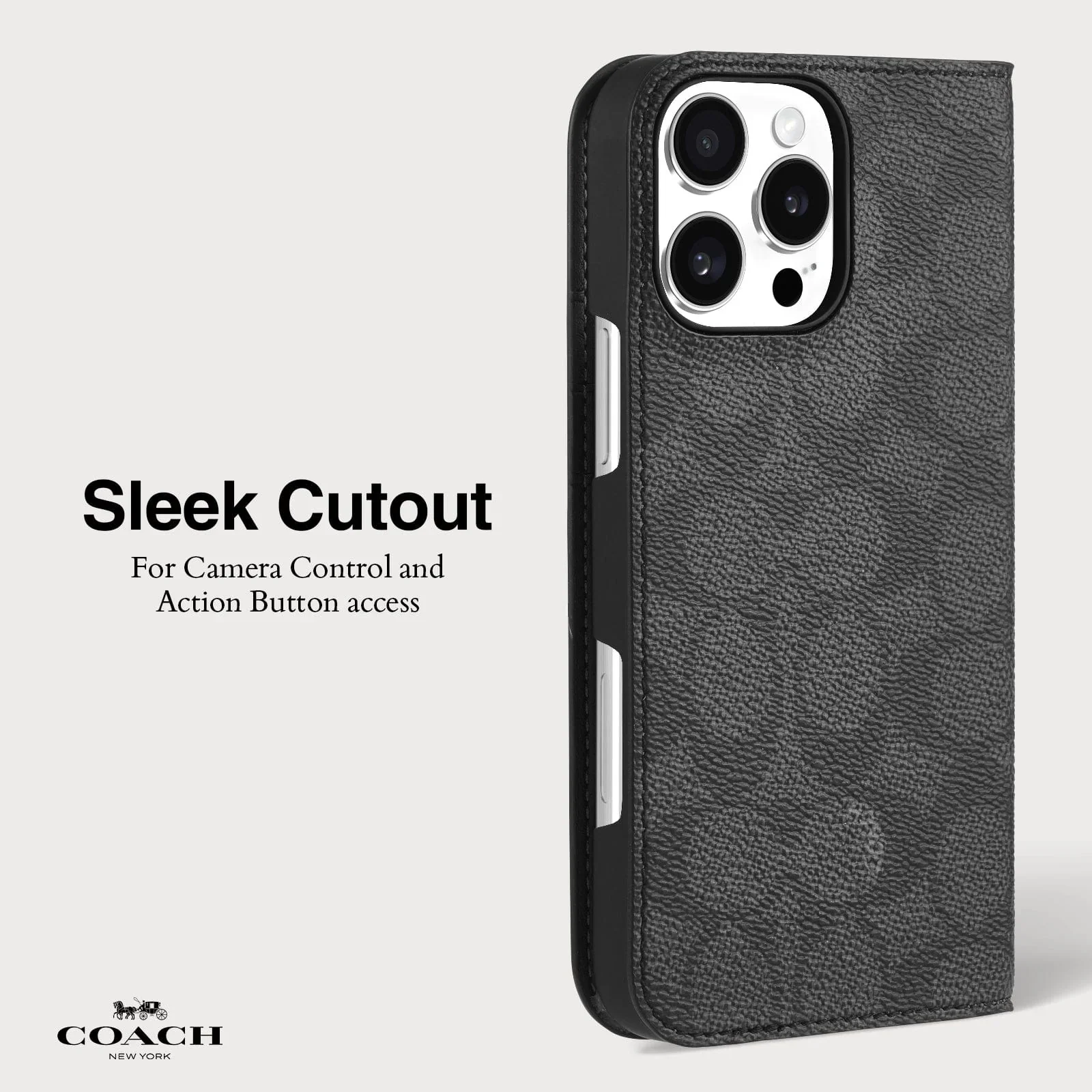 Coach Folio Case Signature Charcoal for iPhone 16 Pro Signature Charcoal - Image 2