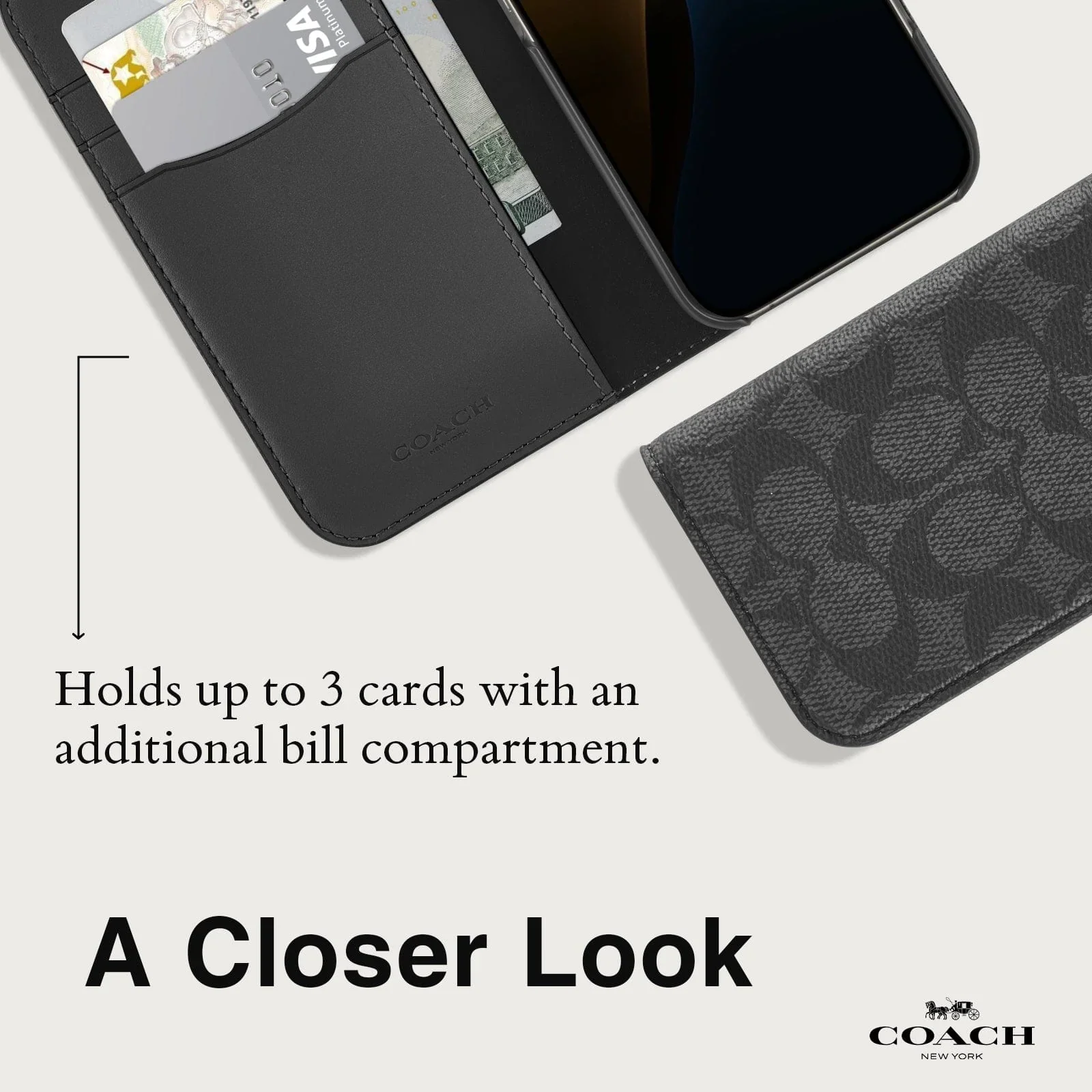 Coach Folio Case Signature Charcoal for iPhone 16 Standard Signature Charcoal - Image 6