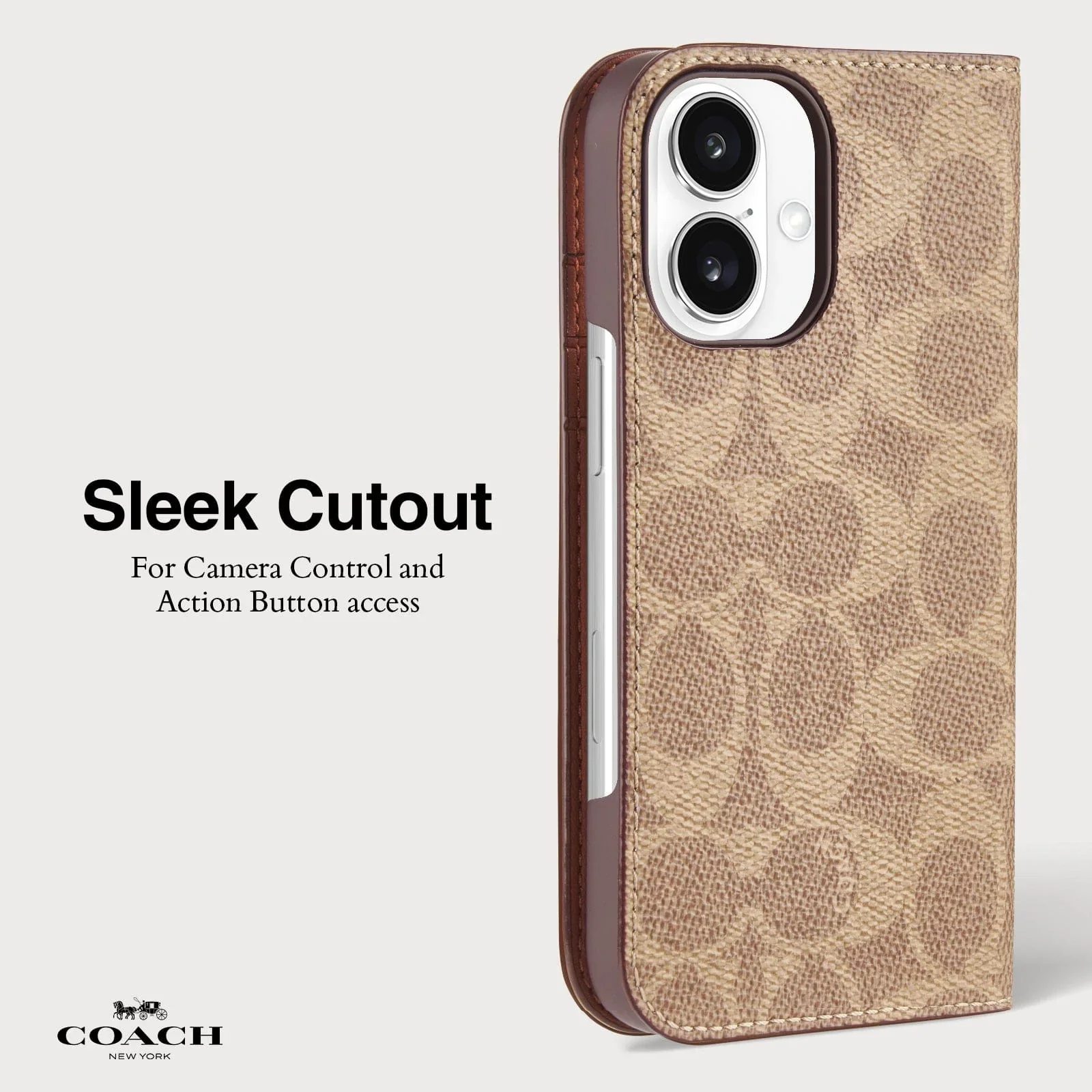 Coach Folio Case for iPhone 16 Standard Signature Tan - Image 8