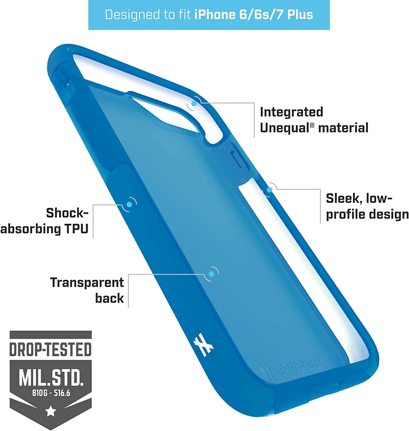 BodyGuardz Ace Pro Case with Unequal Technology for iPhone 8 Plus / 7 Plus / 6s Plus - Blue - Image 2