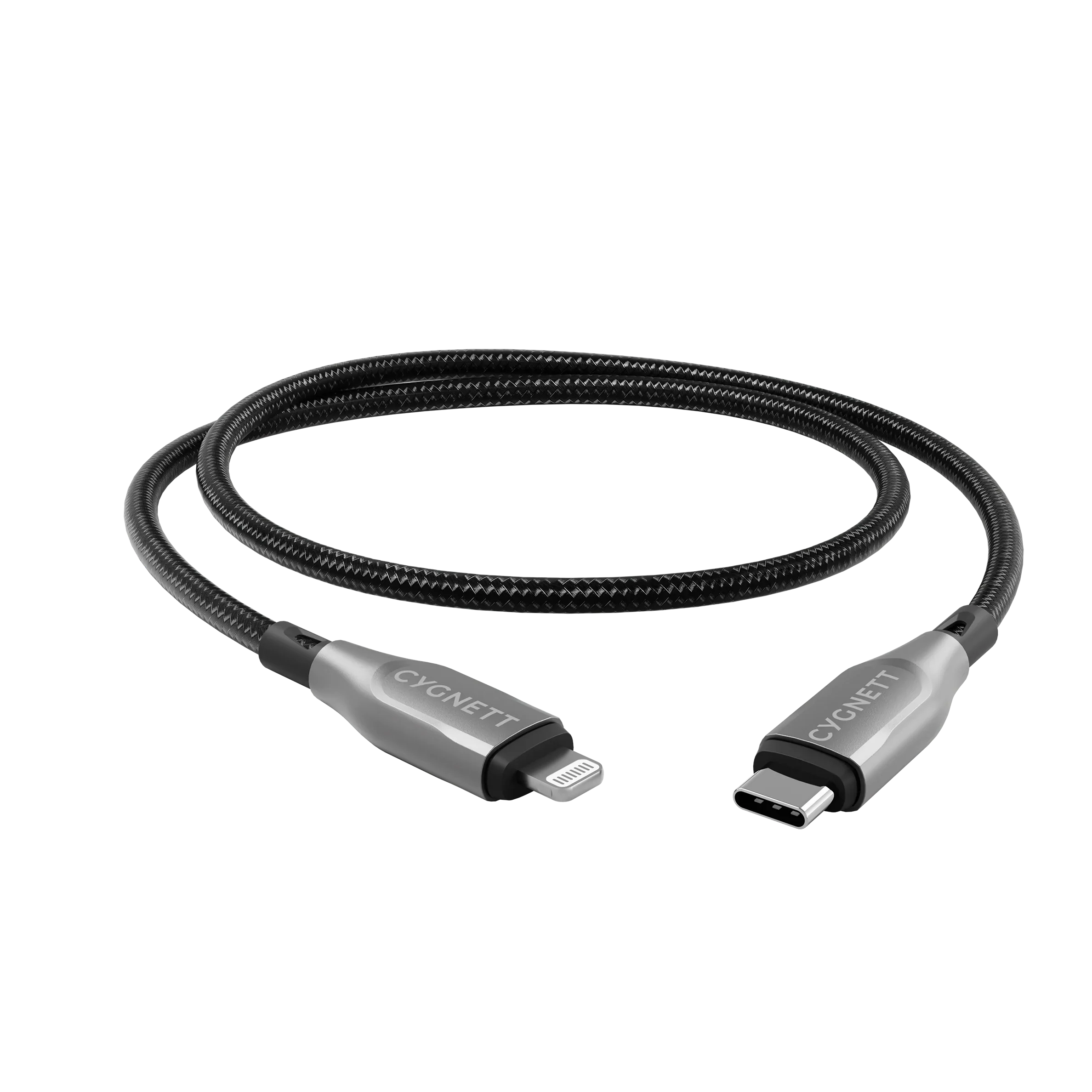 Cygnett Armoured Braided Cable 1M USB-C to Lightning - Dupont Kevlar Aramid Black - Image 3