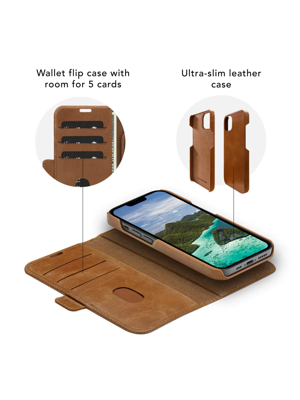 Dbramante1928 Lynge Leather Folio Case iPhone SE 3rd / 2nd / 8 / 7 Tan - BONUS Screen Protector - Image 2
