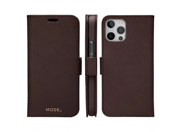 Dbramante1928 Milano Saffiano Leather Folio Case iPhone 12 / 12 Pro Dark Choc with FREE SCREEN GUARD - Image 3