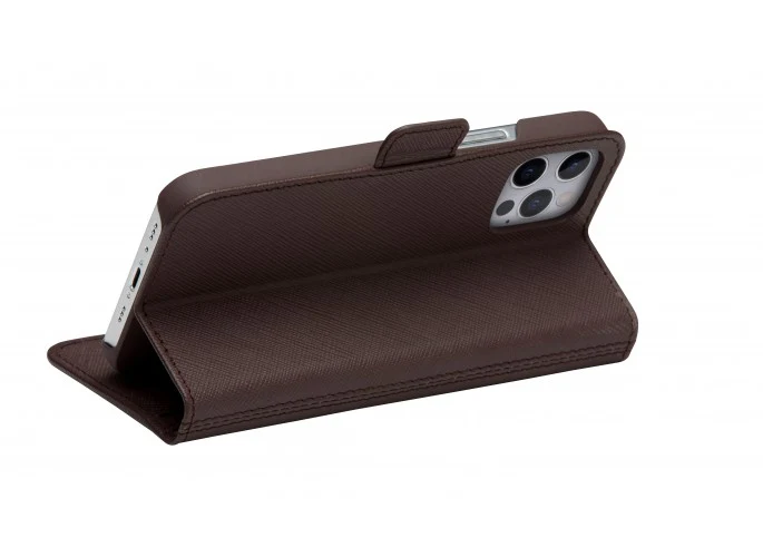 Dbramante1928 Milano Saffiano Leather Folio Case iPhone 12 / 12 Pro Dark Choc with FREE SCREEN GUARD - Image 4