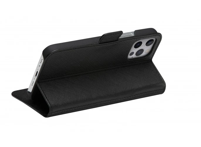 Dbramante1928 Milano Saffiano Leather Folio Case iPhone 12 Pro Max - Night Black - Image 4