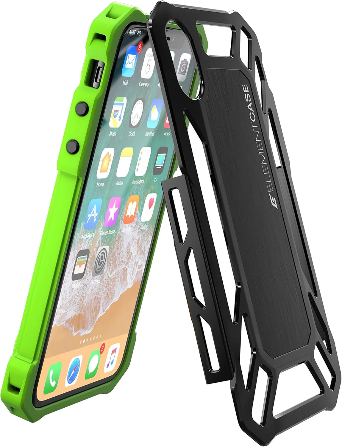 ElementCase Roll Cage Flip and Clip Case for iPhone X / Xs - Lime Green / Black - Image 4