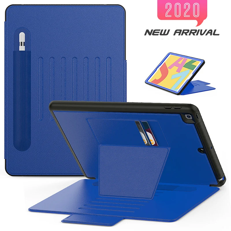 Folio Rugged Synthetic Leather Case iPad 9th & 8th & 7th Mag Latch & Kickstand - Blue - Image 2