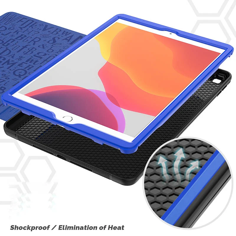 Folio Rugged Synthetic Leather Case iPad 9th & 8th & 7th Mag Latch & Kickstand - Blue - Image 4