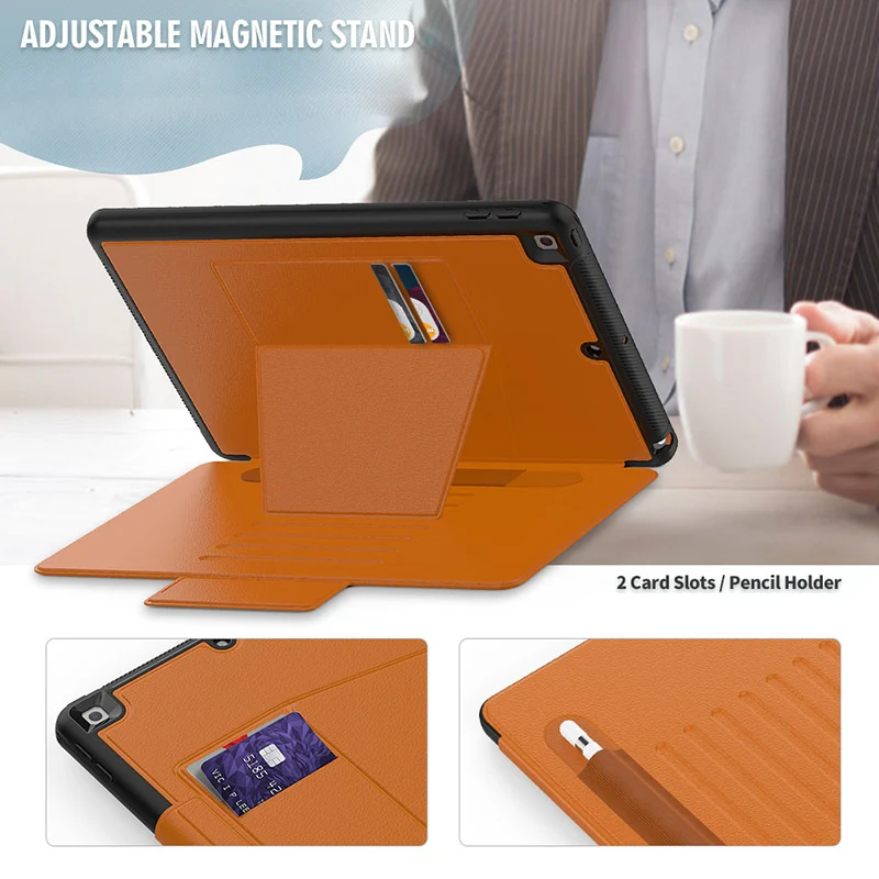 Folio Rugged Synthetic Leather Case iPad 9th & 8th & 7th Mag Latch & Kickstand - Brown - Image 3