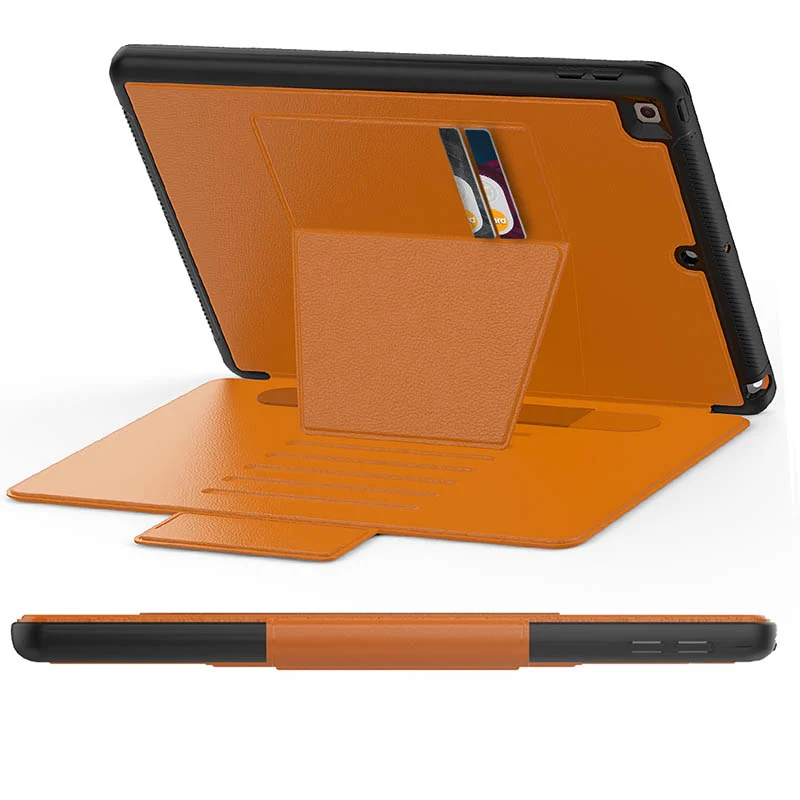 Folio Rugged Synthetic Leather Case iPad 9th & 8th & 7th Mag Latch & Kickstand - Brown - Image 4