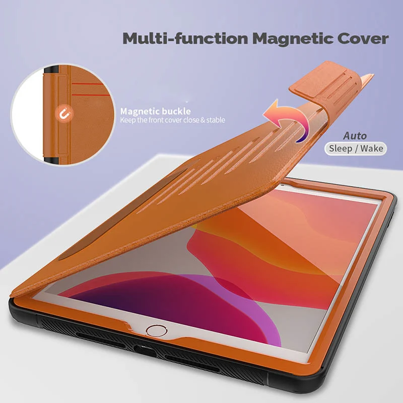 Folio Rugged Synthetic Leather Case iPad 9th & 8th & 7th Mag Latch & Kickstand - Brown - Image 5