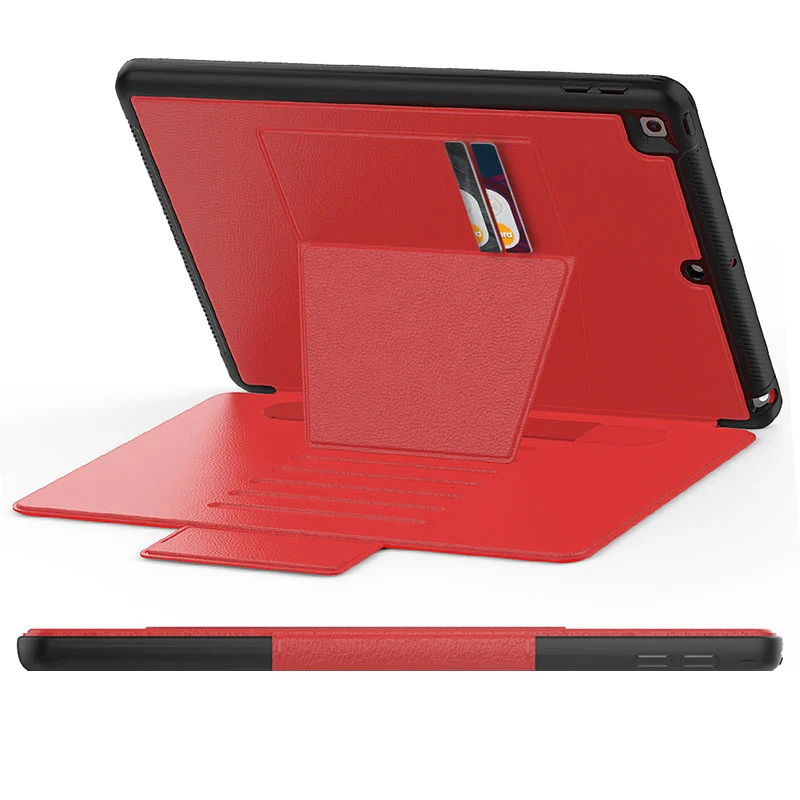 Folio Rugged Synthetic Leather Case iPad 9th & 8th & 7th Mag Latch & Kickstand - Red - Image 3