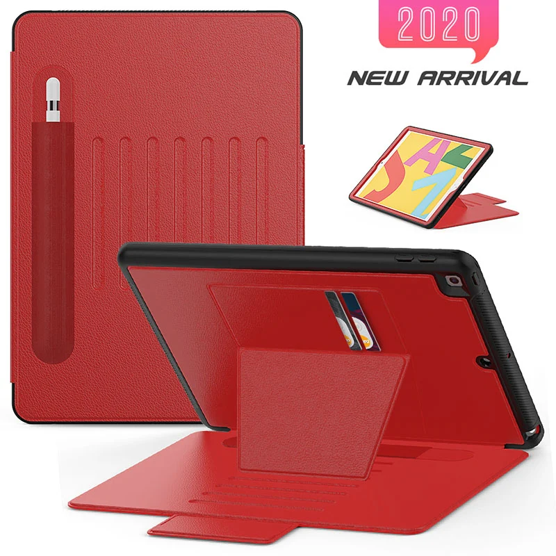 Folio Rugged Synthetic Leather Case iPad 9th & 8th & 7th Mag Latch & Kickstand - Red - Image 6
