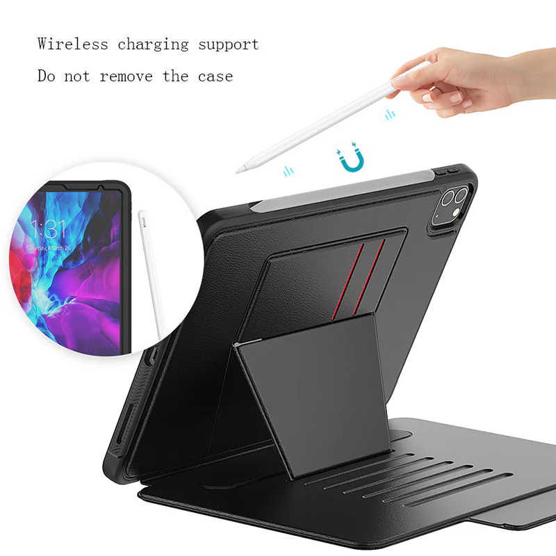 Folio Synthetic Leather Folio Case iPad Pro 11 & Air 5 & 4 with Kickstand - Black - Image 3