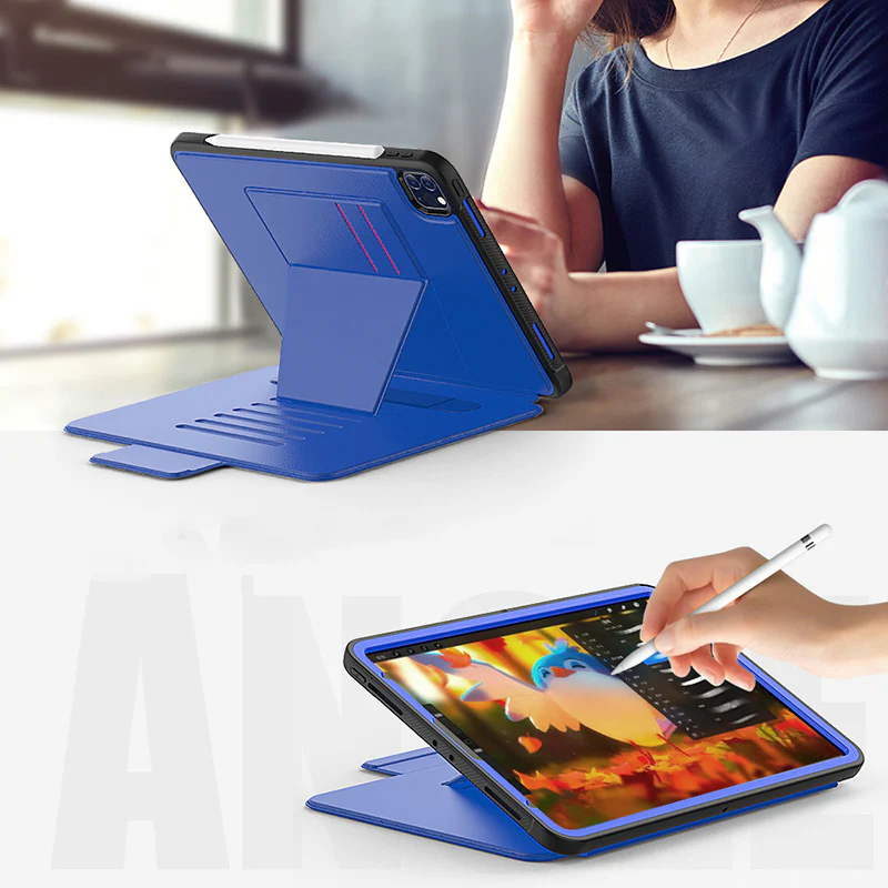 Folio Synthetic Leather Folio Case iPad Pro 11 & Air 5 & 4 with Kickstand - Blue - Image 3