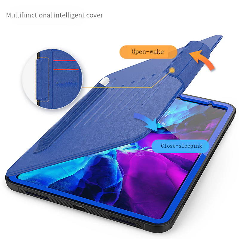 Folio Synthetic Leather Folio Case iPad Pro 11 & Air 5 & 4 with Kickstand - Blue - Image 4