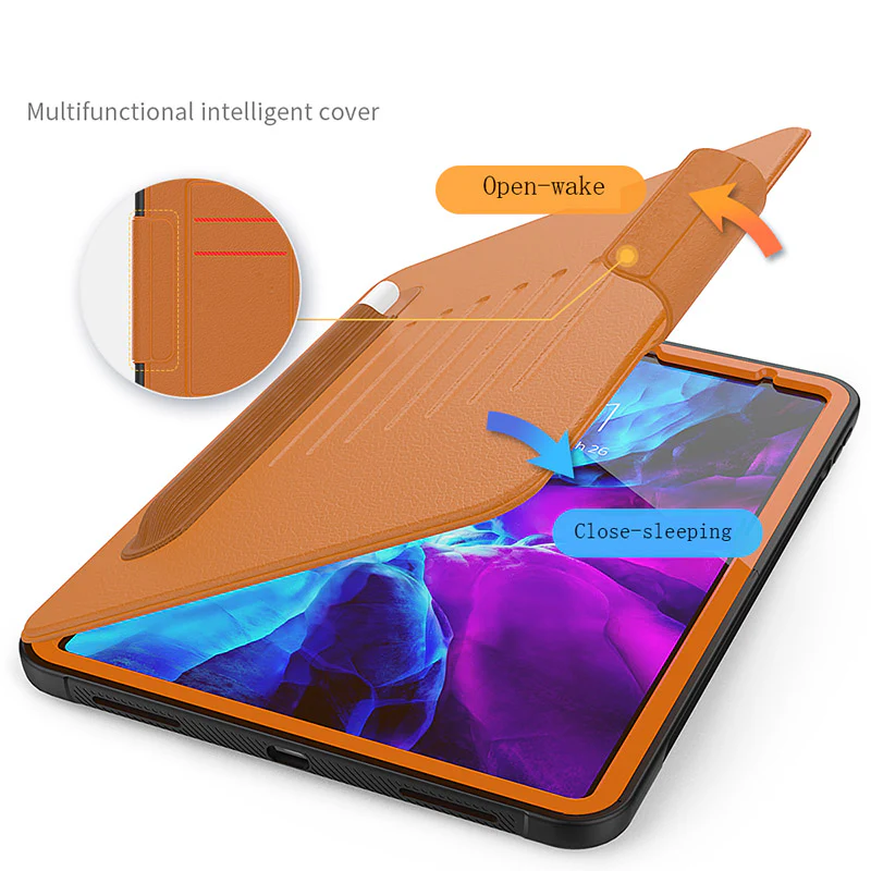 Folio Synthetic Leather Folio Case iPad Pro 11 & Air 5 & 4 with Kickstand - Brown - Image 4