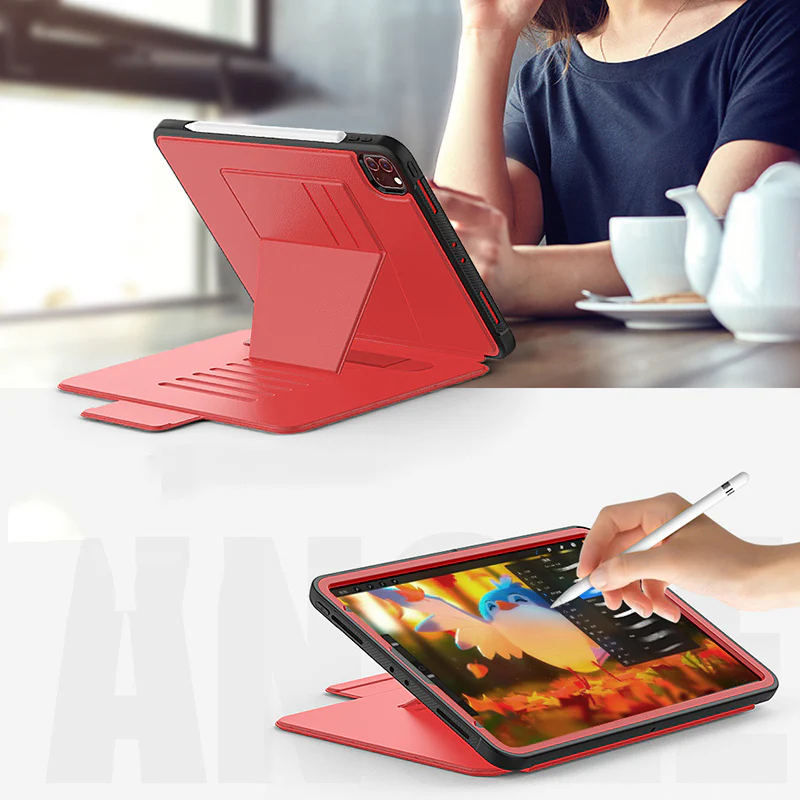 Folio Synthetic Leather Folio Case iPad Pro 11 & Air 5 & 4 with Kickstand - Red - Image 3