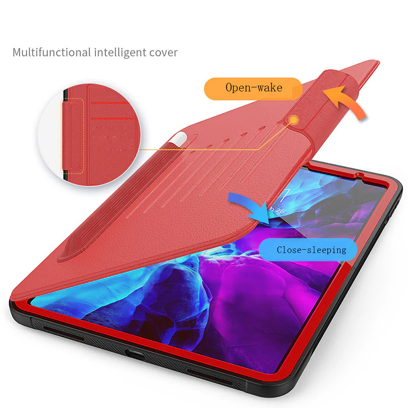 Folio Synthetic Leather Folio Case iPad Pro 11 & Air 5 & 4 with Kickstand - Red - Image 4