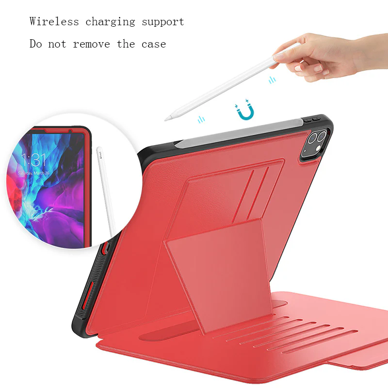 Folio Synthetic Leather Folio Case iPad Pro 11 & Air 5 & 4 with Kickstand - Red - Image 5