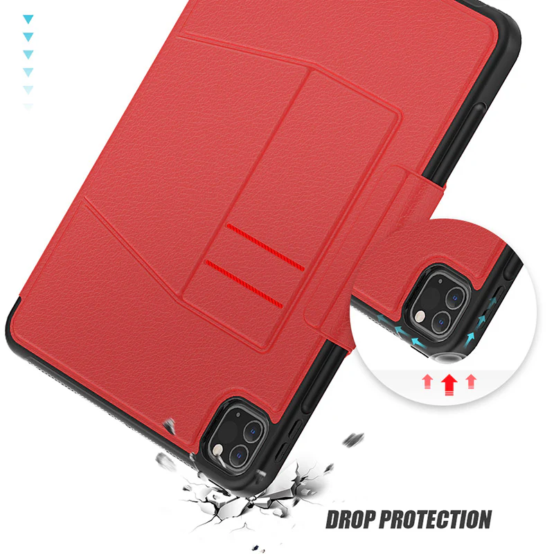 Folio Synthetic Leather Folio Case iPad Pro 11 & Air 5 & 4 with Kickstand - Red - Image 6