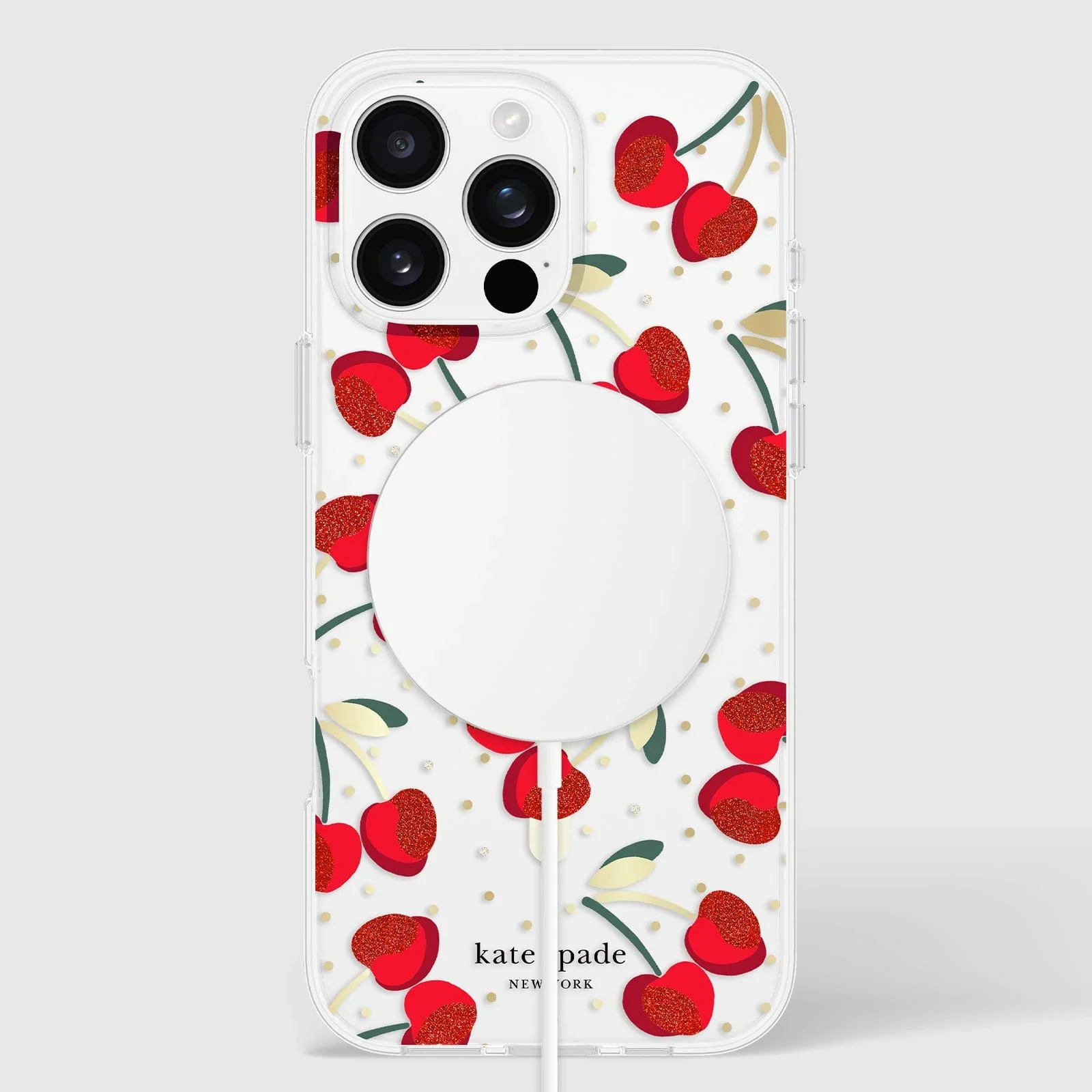 Kate Spade Cherry Dot MagSafe Case for iPhone 16 Pro Clear / Rose / Gold - Image 2