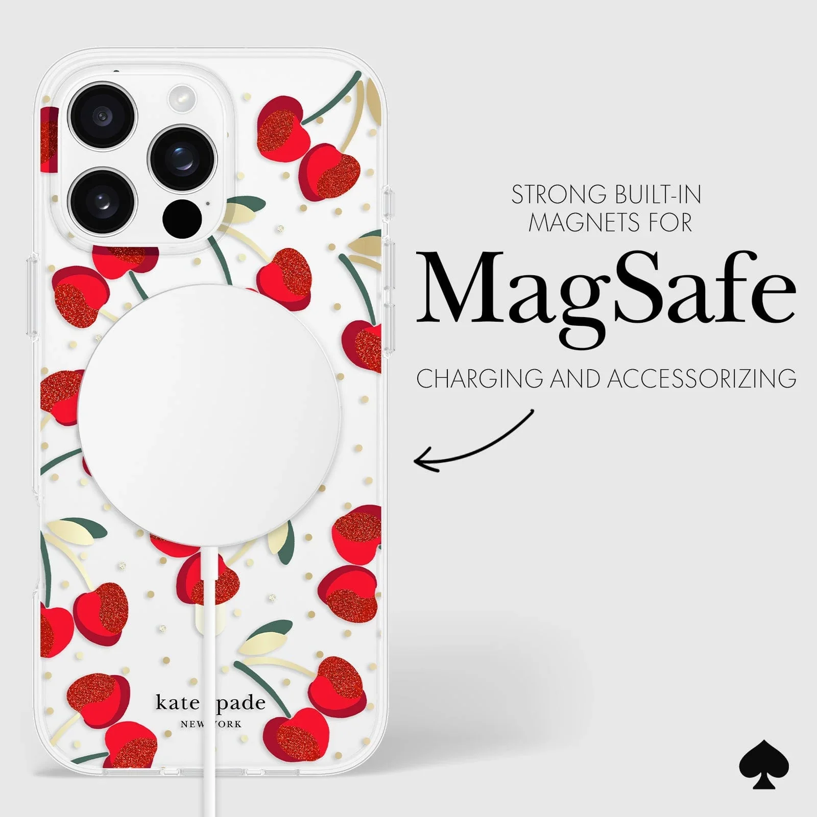 Kate Spade Cherry Dot MagSafe Case for iPhone 16 Pro Max Clear / Rose / Gold - Image 6