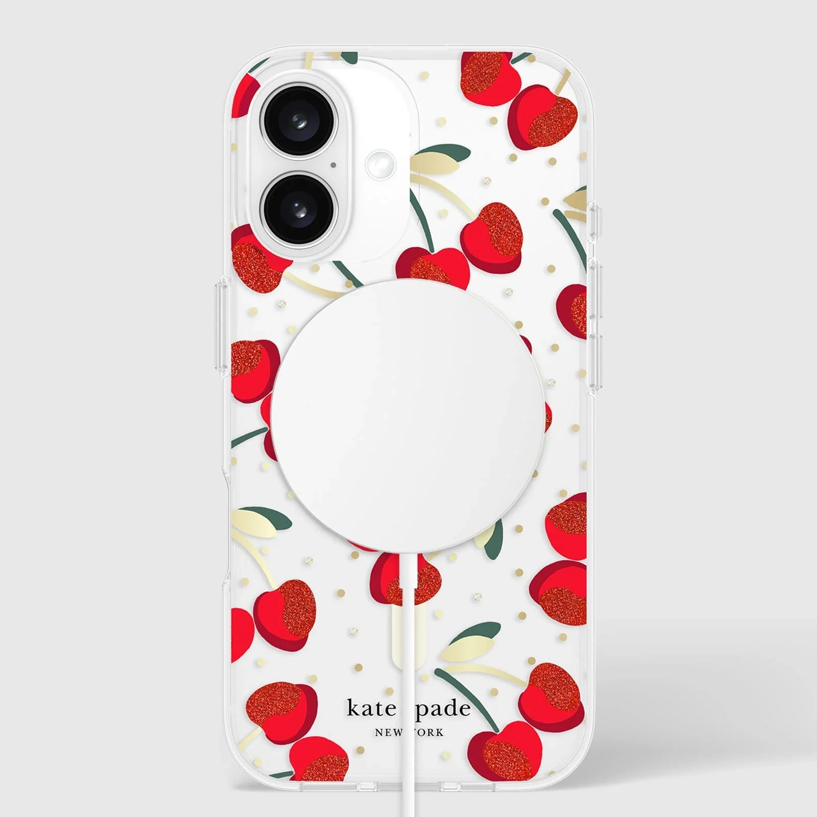 Kate Spade Cherry Dot MagSafe Case for iPhone 16 Plus Clear / Rose / Gold - Image 2