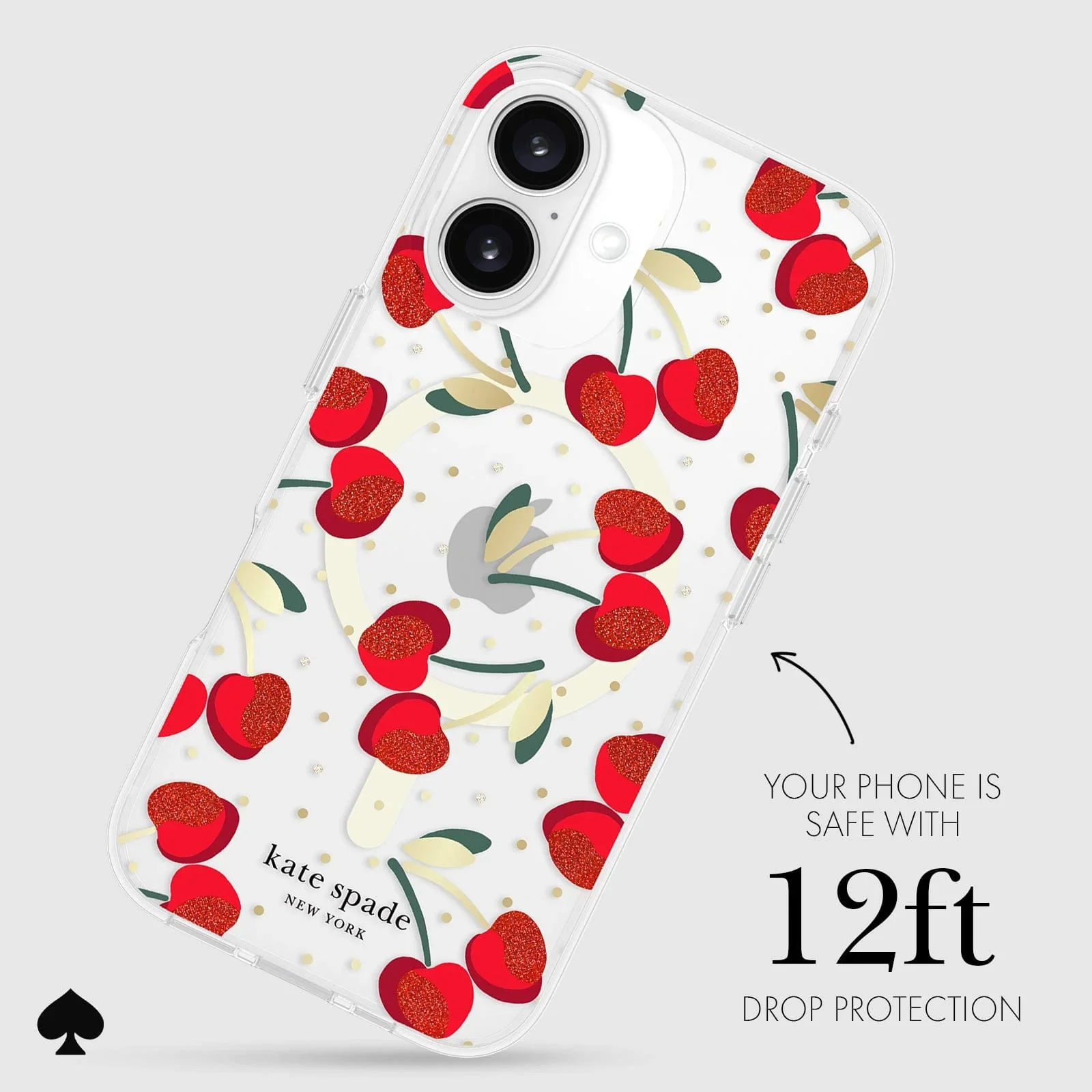 Kate Spade Cherry Dot MagSafe Case for iPhone 16 Plus Clear / Rose / Gold - Image 3