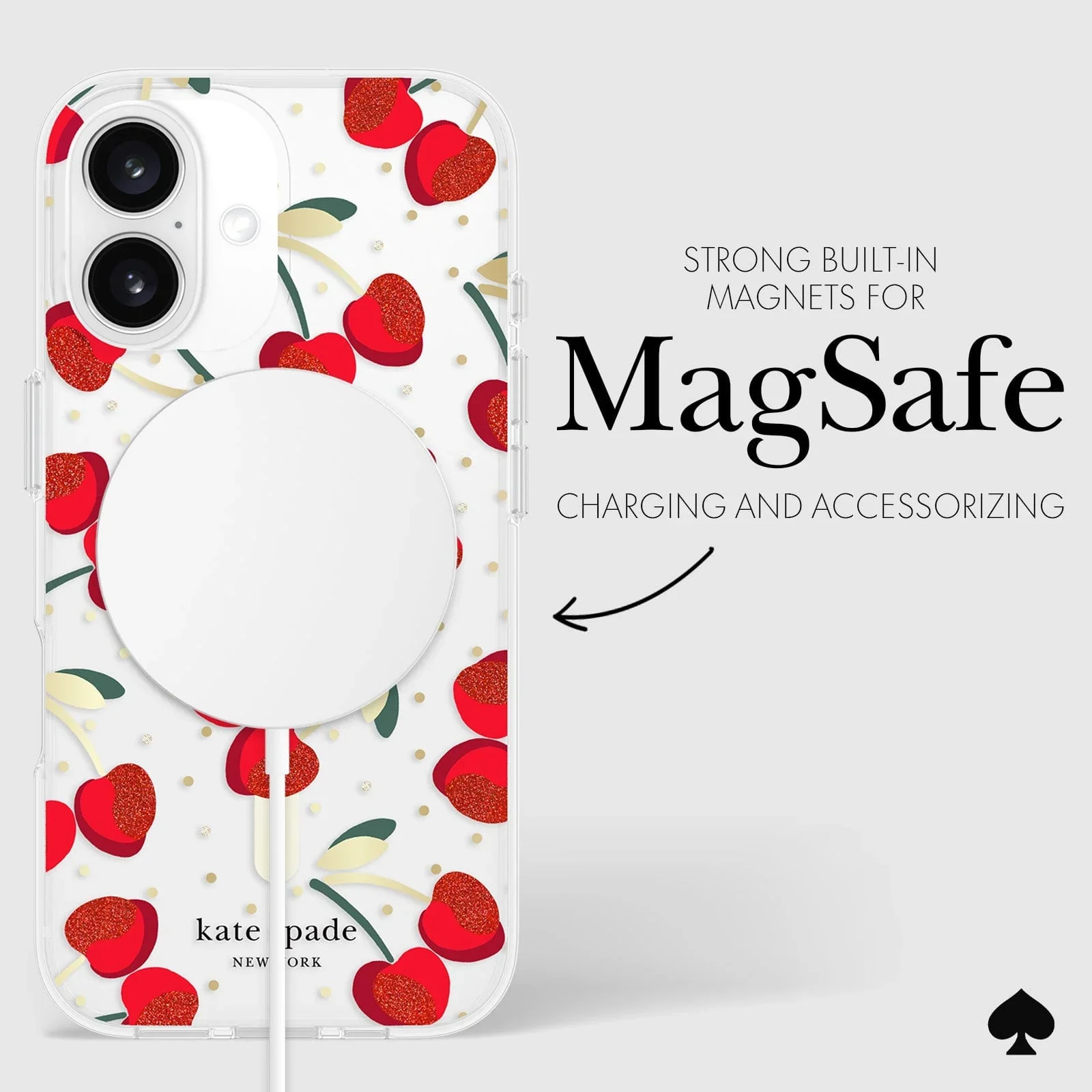 Kate Spade Cherry Dot MagSafe Case for iPhone 16 Plus Clear / Rose / Gold - Image 6