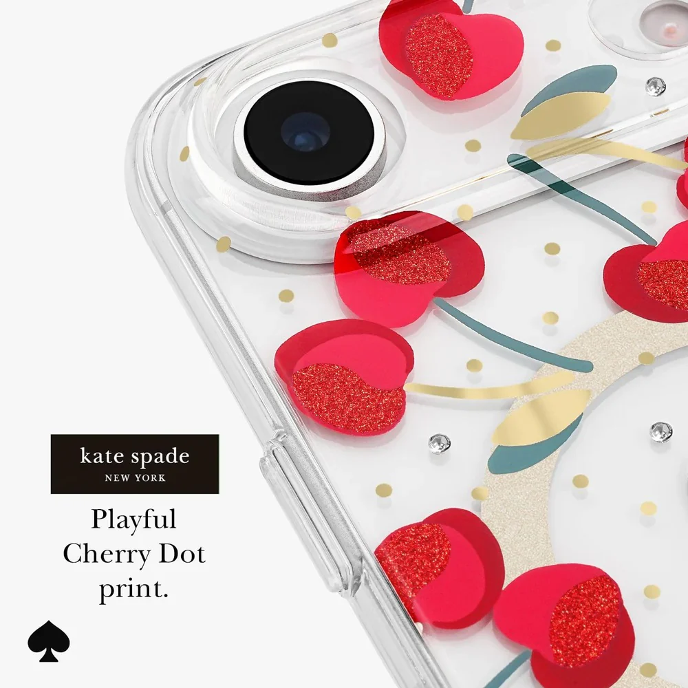 Kate Spade Cherry Dot MagSafe Case for iPhone 17 Air 6.5 - Clear/Red & Gold - Image 2
