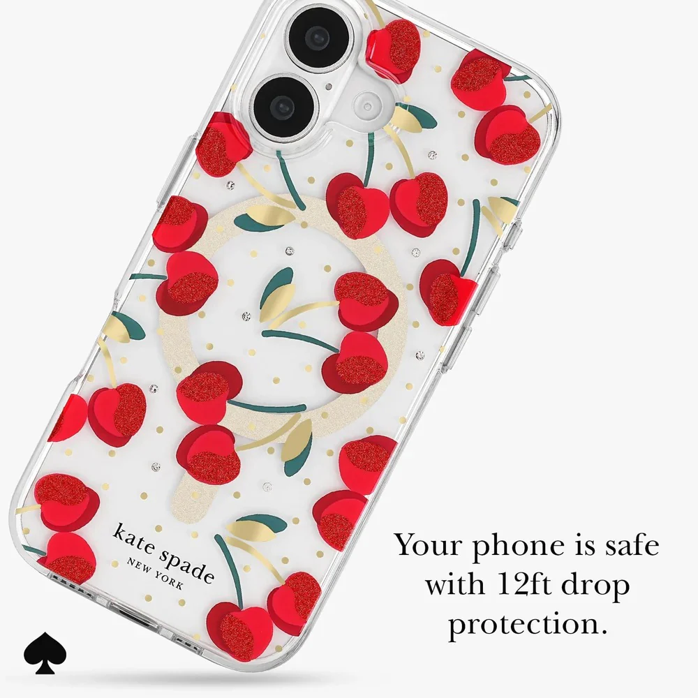Kate Spade Cherry Dot MagSafe Case for iPhone 17 Standard 6.3 - Clear/Red & Gold - Image 2
