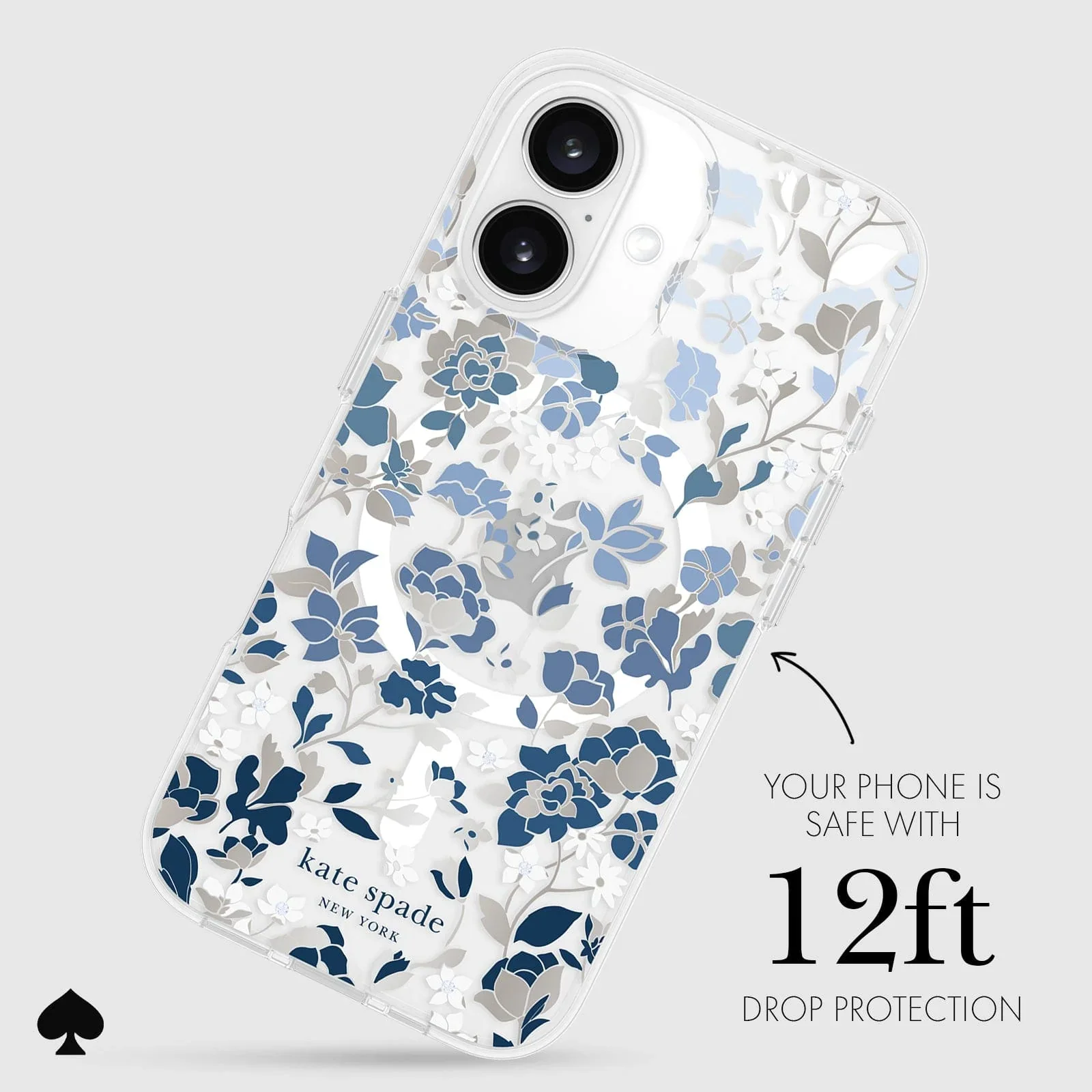 Kate Spade Flowerbed Blue MagSafe Case for iPhone 16 Standard Clear / Blue - Image 3