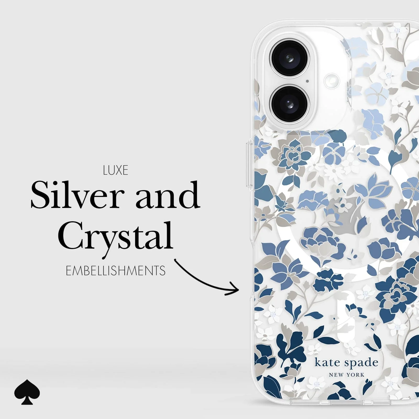 Kate Spade Flowerbed Blue MagSafe Case for iPhone 16 Standard Clear / Blue - Image 4