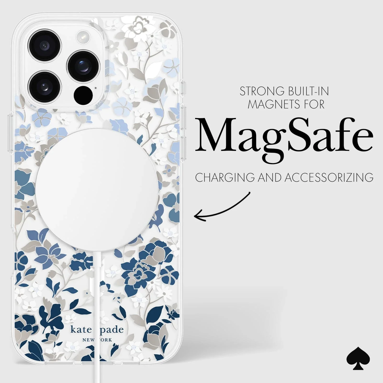 Kate Spade Flowerbed Blue MagSafe Case for iPhone 16 Pro Max Clear / Blue - Image 3