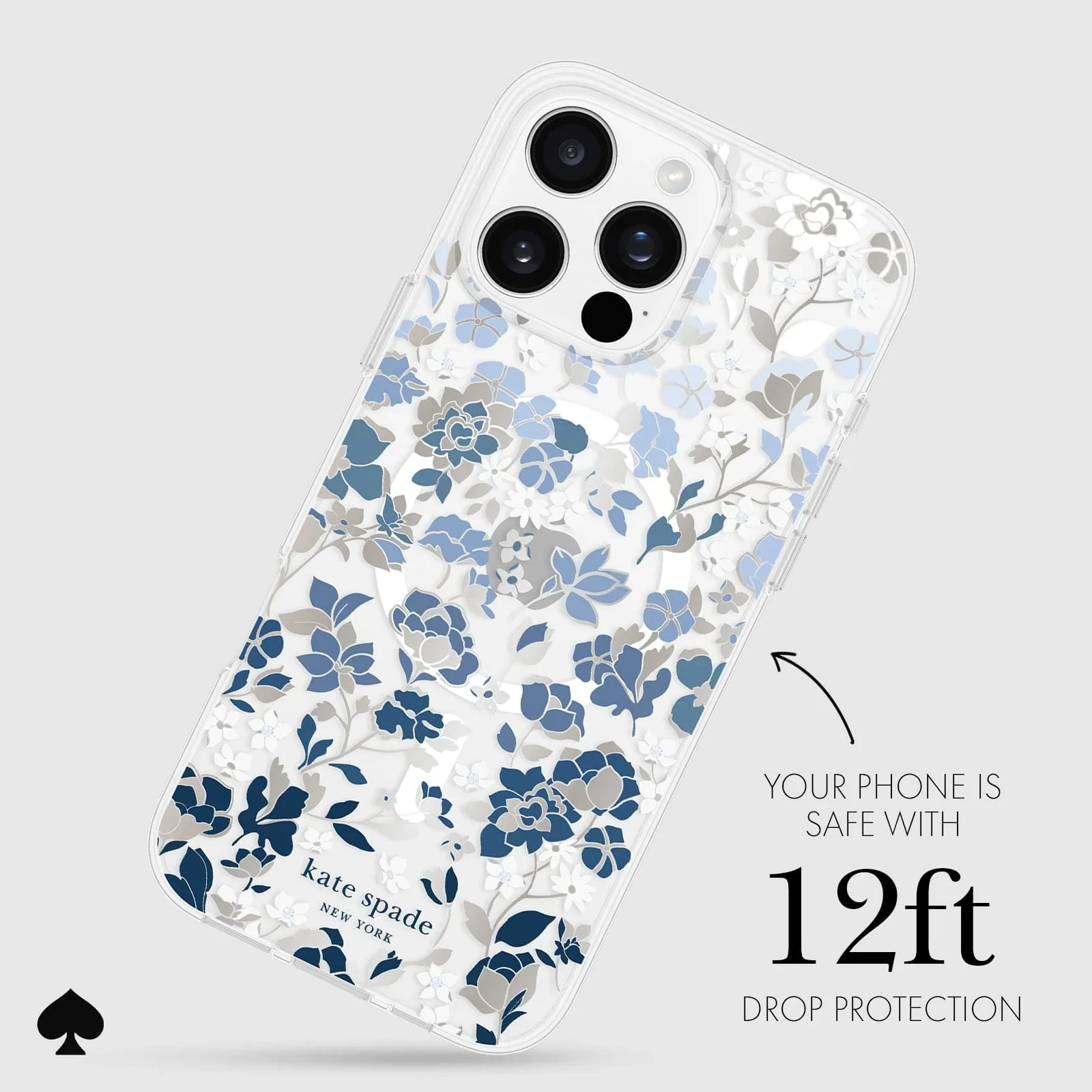Kate Spade Flowerbed Blue MagSafe Case for iPhone 16 Pro Max Clear / Blue - Image 6