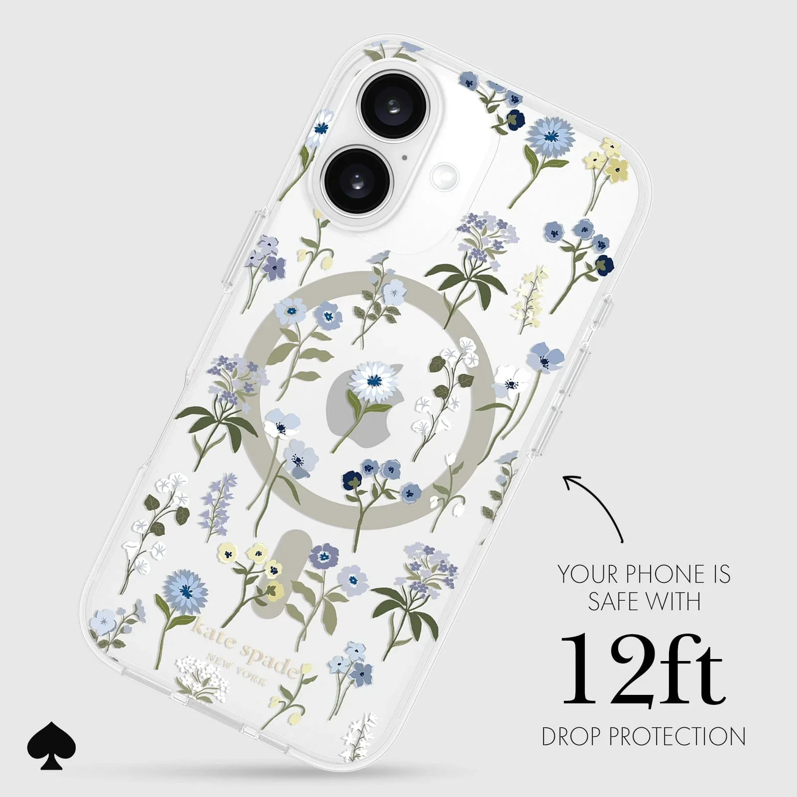 Kate Spade Precious Bloom MagSafe Case for iPhone 16 Plus Clear / Blue - Image 3