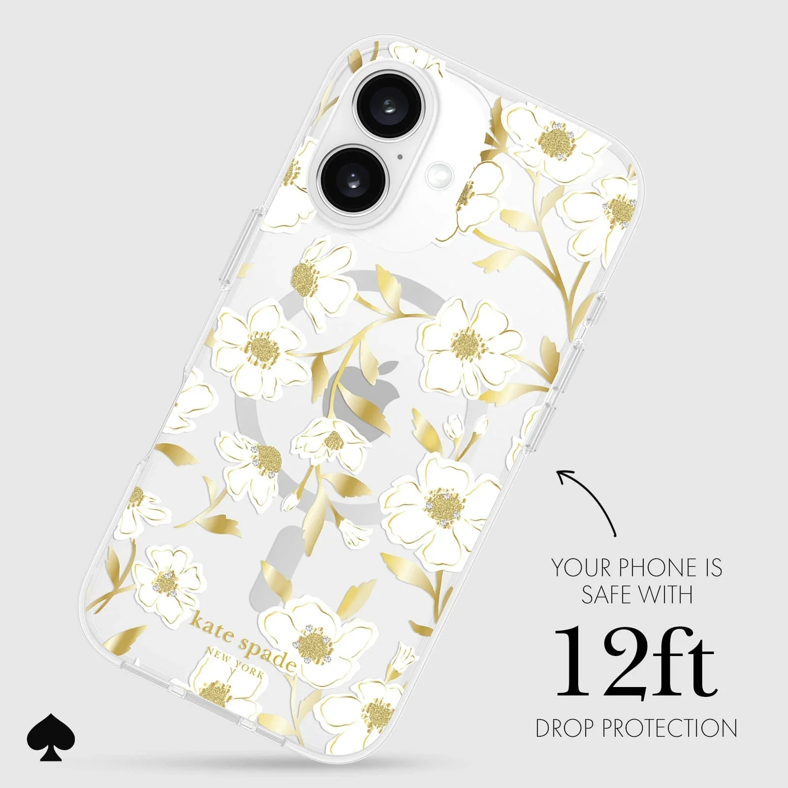 Kate Spade Sunshine Floral MagSafe Case for iPhone 16 Standard Clear / Gold - Image 3