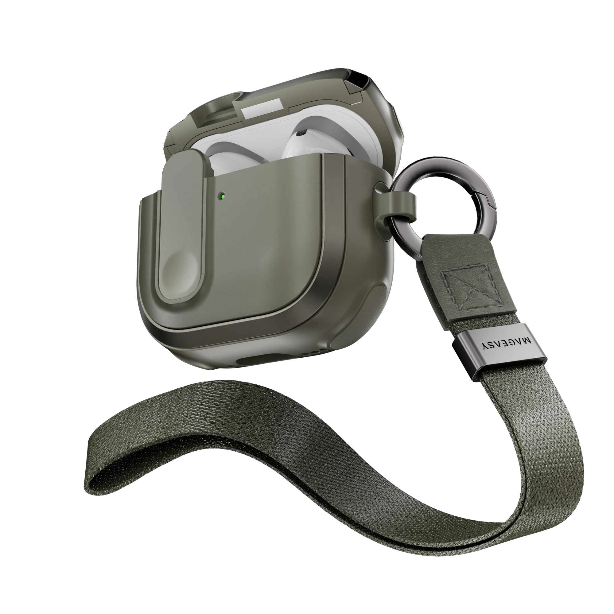 Mageasy Airpod 4 Outdoor Case Odyssey Magnetic Closure & Wrist Strap - Metal Green - Image 8