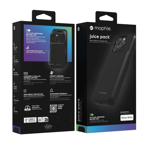 Mophie Juice Pack  2400mAh Battery Case iPhone 15 Pro - Black - Image 4