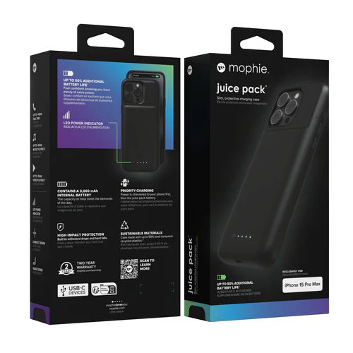 Mophie Juice Pack  3000mAh Battery Case iPhone 15 Pro Max - Black - Image 4