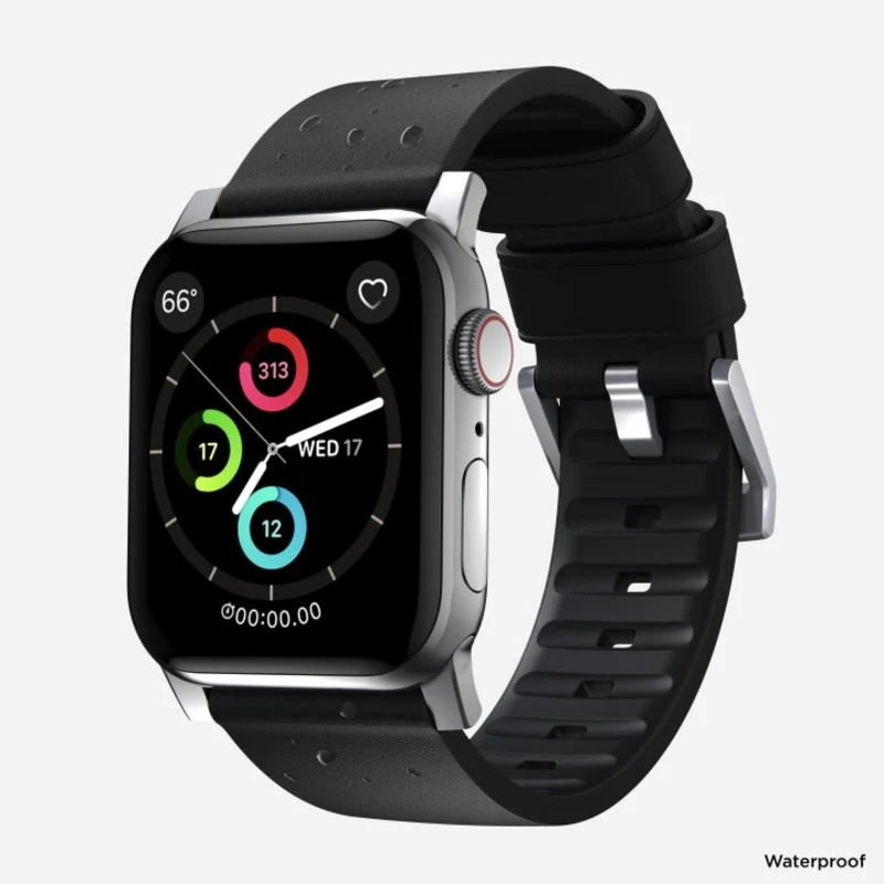 Nomad Active Band Pro 41mm Silver Hardware Leather Bracelet - Black - Image 2