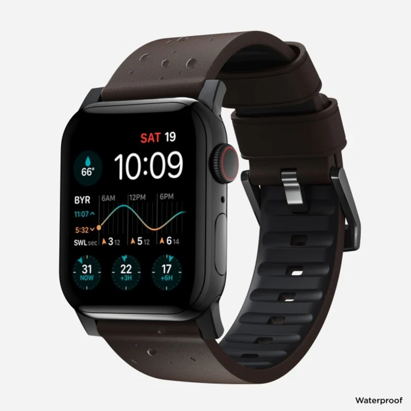 Nomad Active Band Pro 42mm/44mm/45mm/46mm/49mm Black Hardware Leather Bracelet - Classic Brown - Image 2