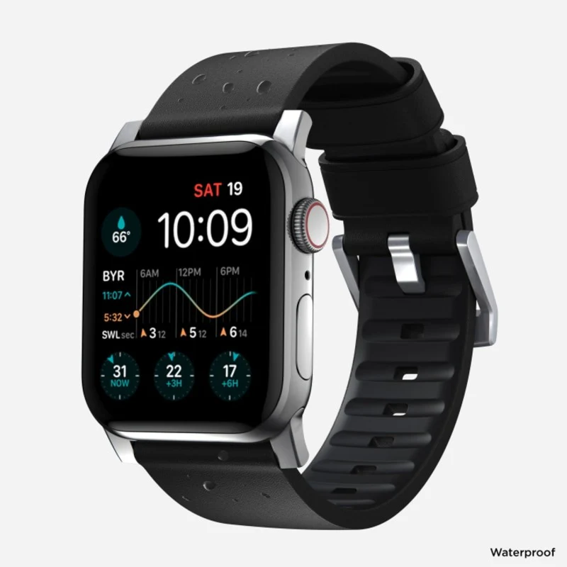 Nomad Active Band Pro 45mm Silver Hardware Leather Bracelet - Black - Image 2