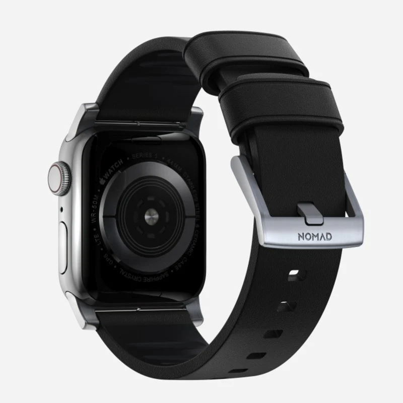 Nomad Active Band Pro 45mm Silver Hardware Leather Bracelet - Black - Image 3
