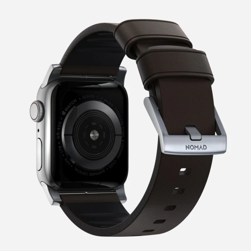 Nomad Active Band Pro 42mm/44mm/45mm/46mm/49mm Silver Hardware Leather Bracelet - Classic Brown - Image 3