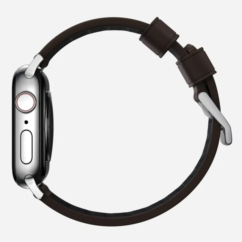 Nomad Active Band Pro 42mm/44mm/45mm/46mm/49mm Silver Hardware Leather Bracelet - Classic Brown - Image 4